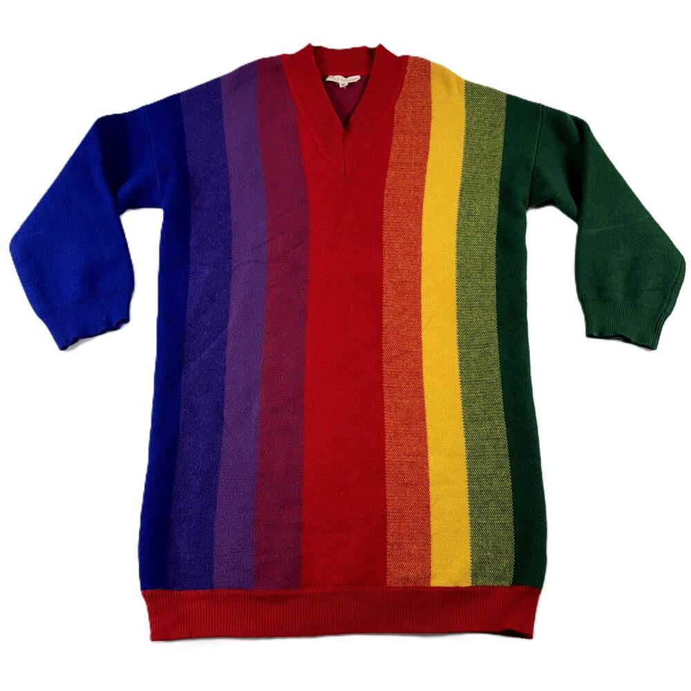 Hot & Delicious Women Rainbow Stripe M/L Oversized Knit Sweater long sleeve